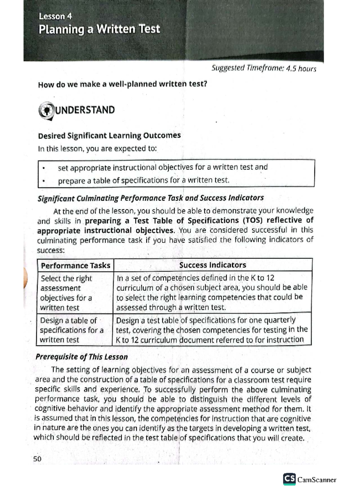 Lesson 4: Planning a Written Test (A1.3.1) - Objectives ...