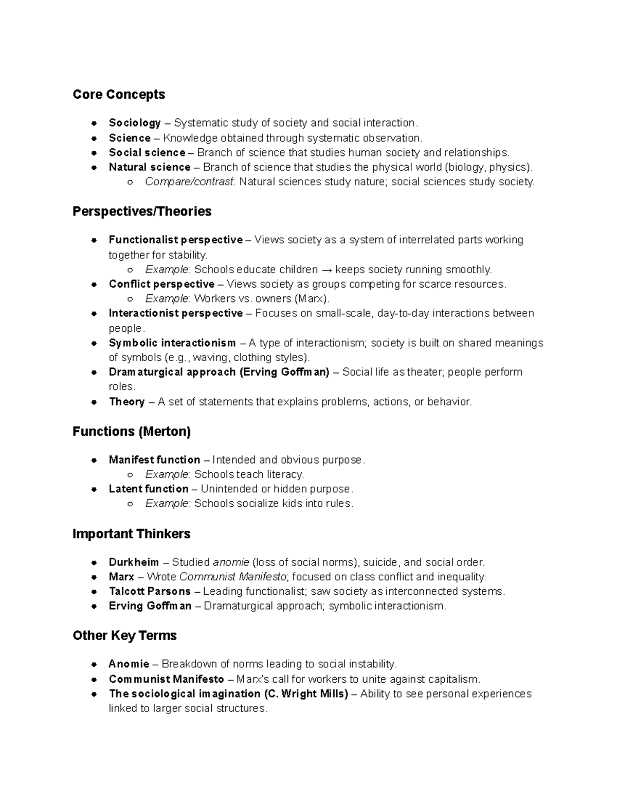 Sociology 1 Final Exam Study Guide: Key Concepts & Theories - Studocu