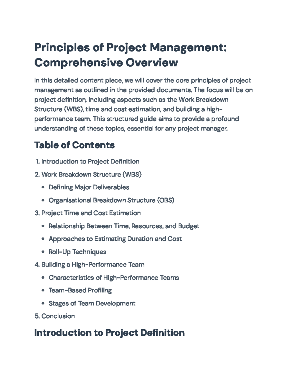 Principles of Project Management: WBS, Estimation, and Team Dynamics ...