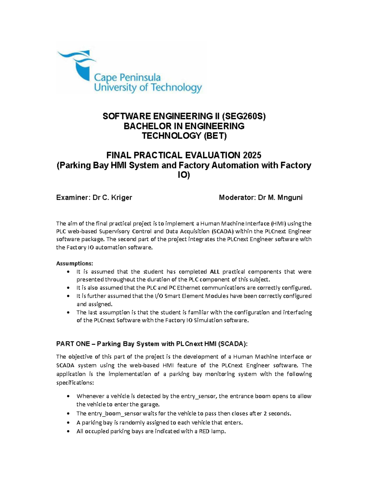 SOFTWARE ENGINEERING II (SEG260S) FINAL PRACTICAL PROJECT 2025 - Studocu