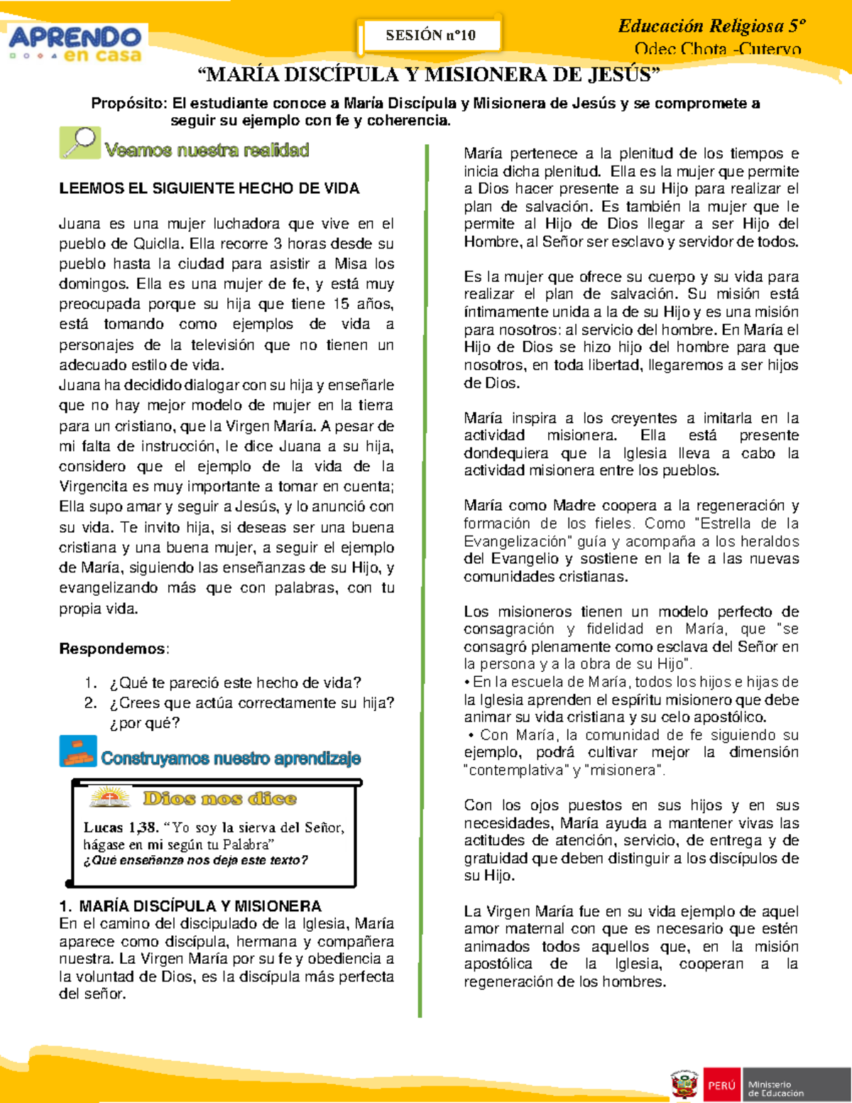 María Discípula y Misionera de Jesús - Educación Religiosa 5º Grado ...