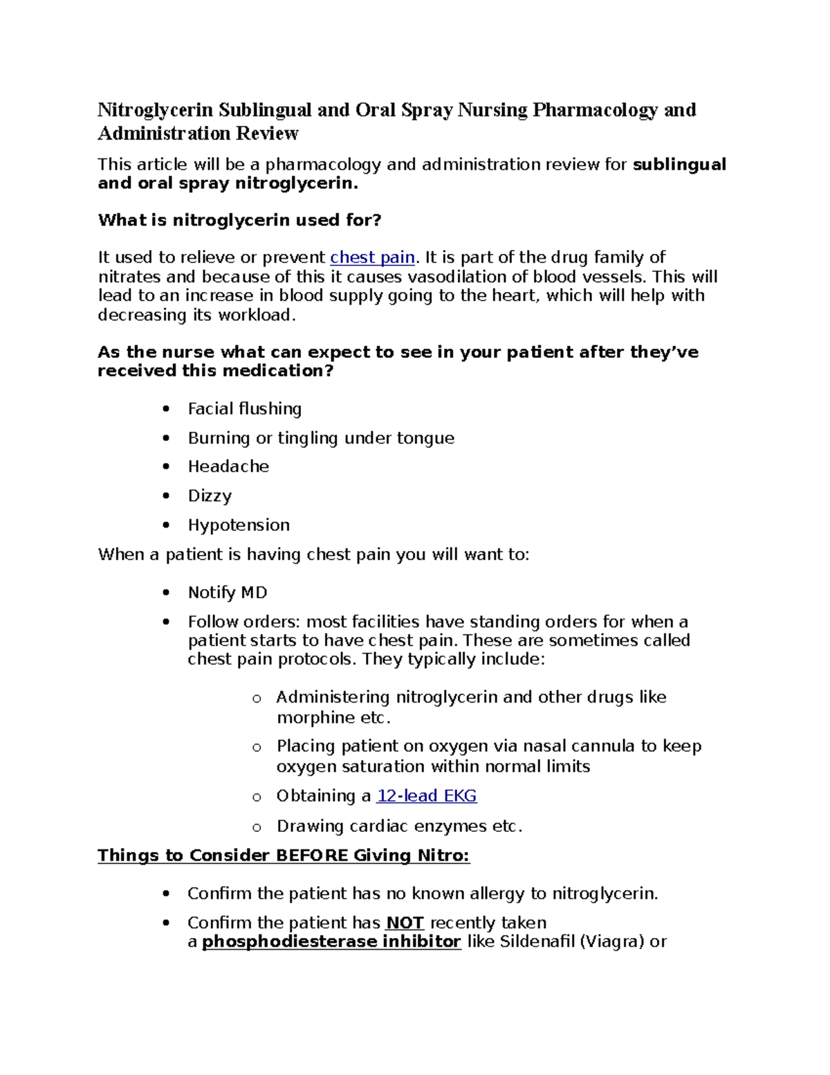 Nitroglycerin (NUR 301) Sublingual & Oral Spray Nursing Admin Review ...