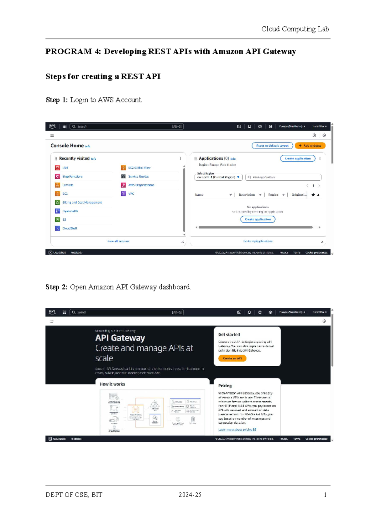 Cloud Computing Lab CSE 101: Developing REST APIs with AWS API Gateway ...