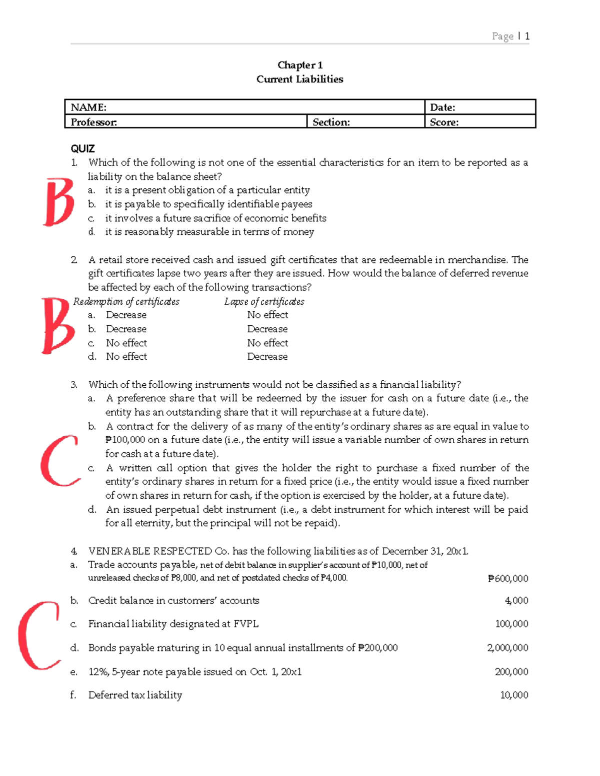 Chapter 1 Current Liabilities Quiz - ACC 101 Notes - Studocu