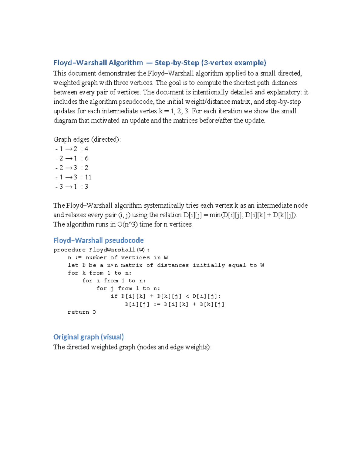 Floyd-Warshall Algorithm Example: Step-by-Step Analysis - Studocu