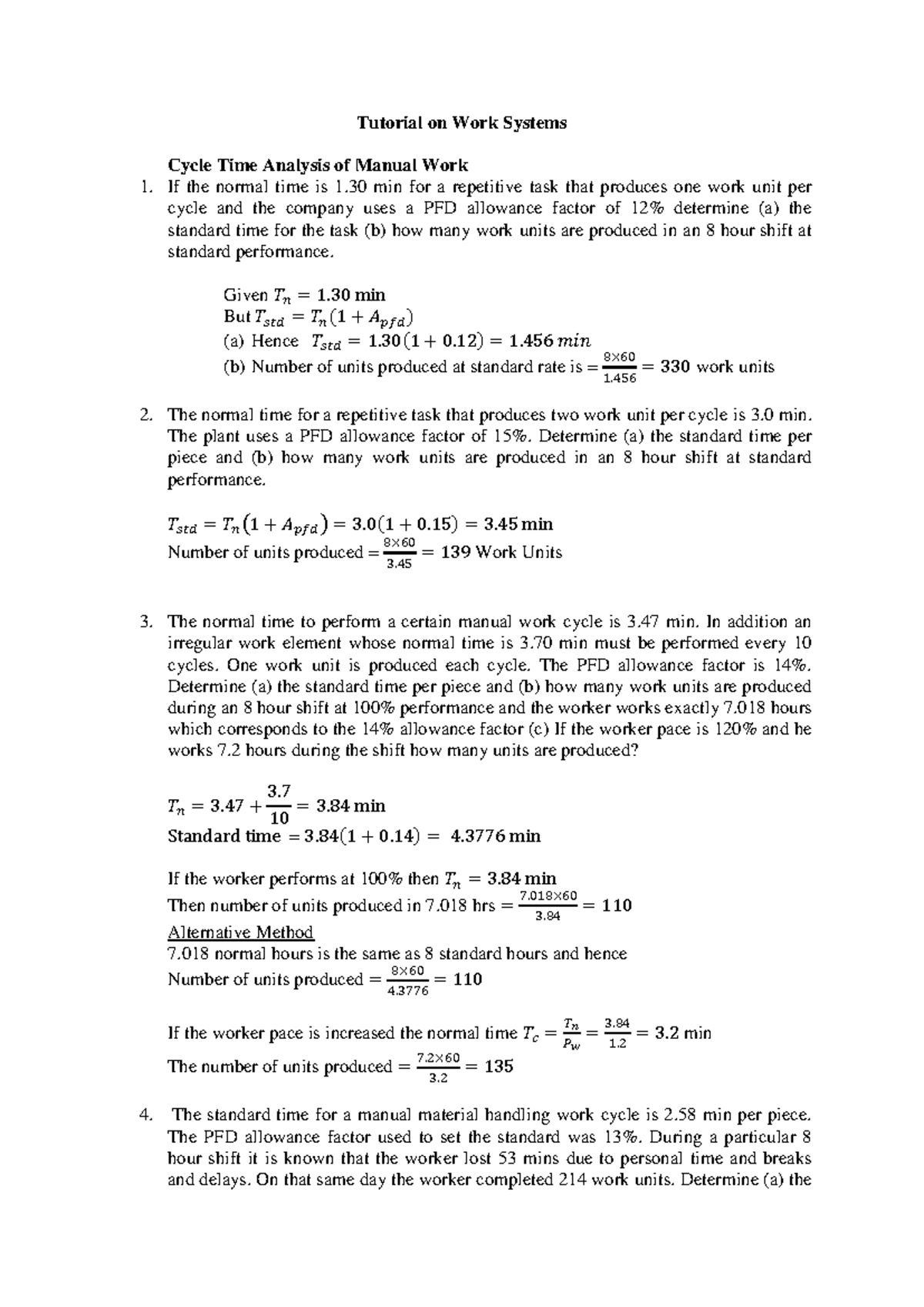 Tutorial on Work Systems Cycle Time Analysis (WSC 101) - Studocu