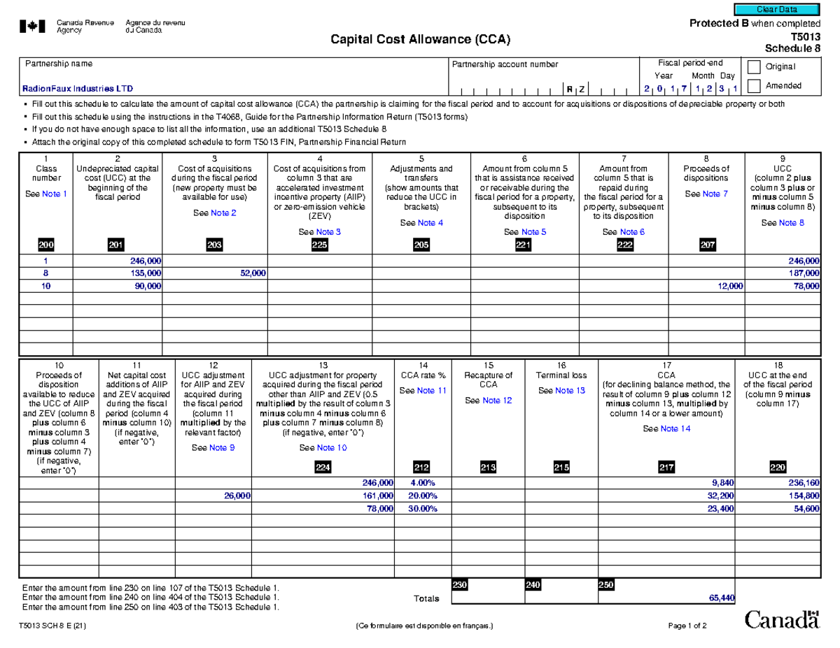 Capital Cost Allowance - Protected B when completed Capital Cost ...
