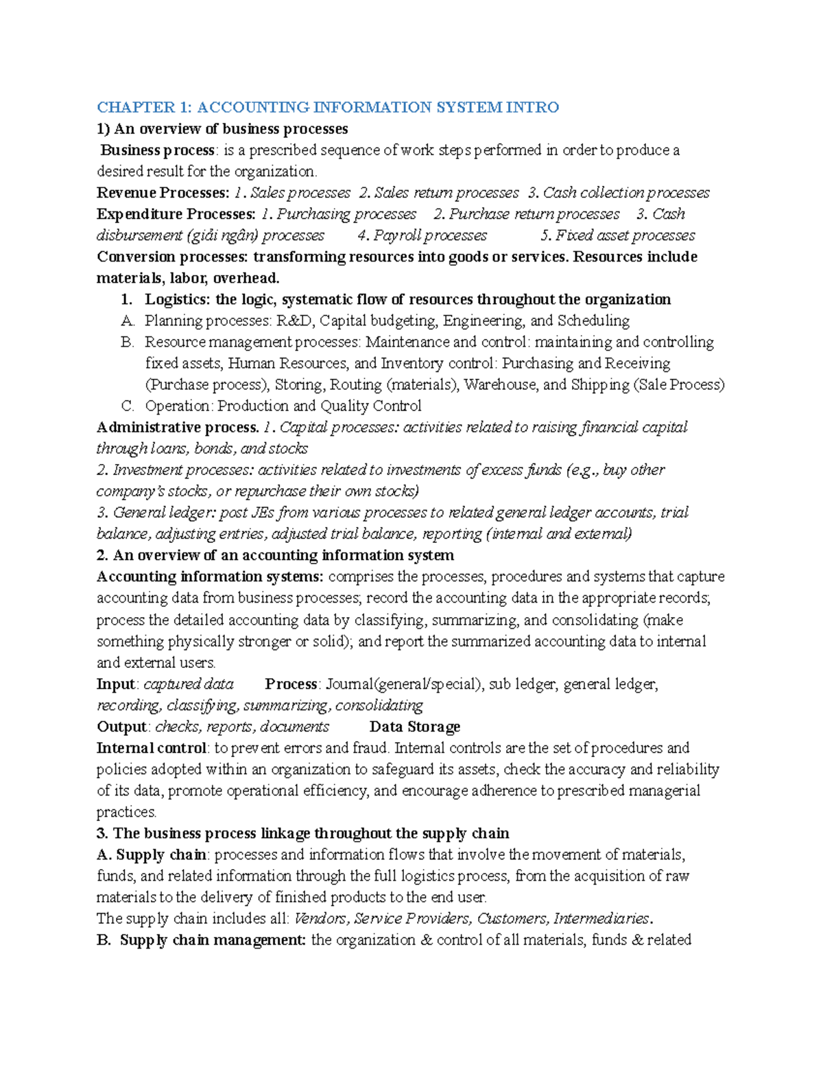 AIS key concepts - Google Docs - CHAPTER 1: ACCOUNTING INFORMATION ...