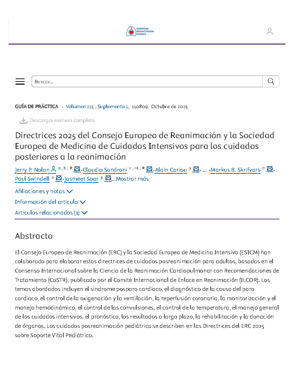 Directrices 2025 del ERC y ESICM para Cuidados Post-Reanimación - Studocu
