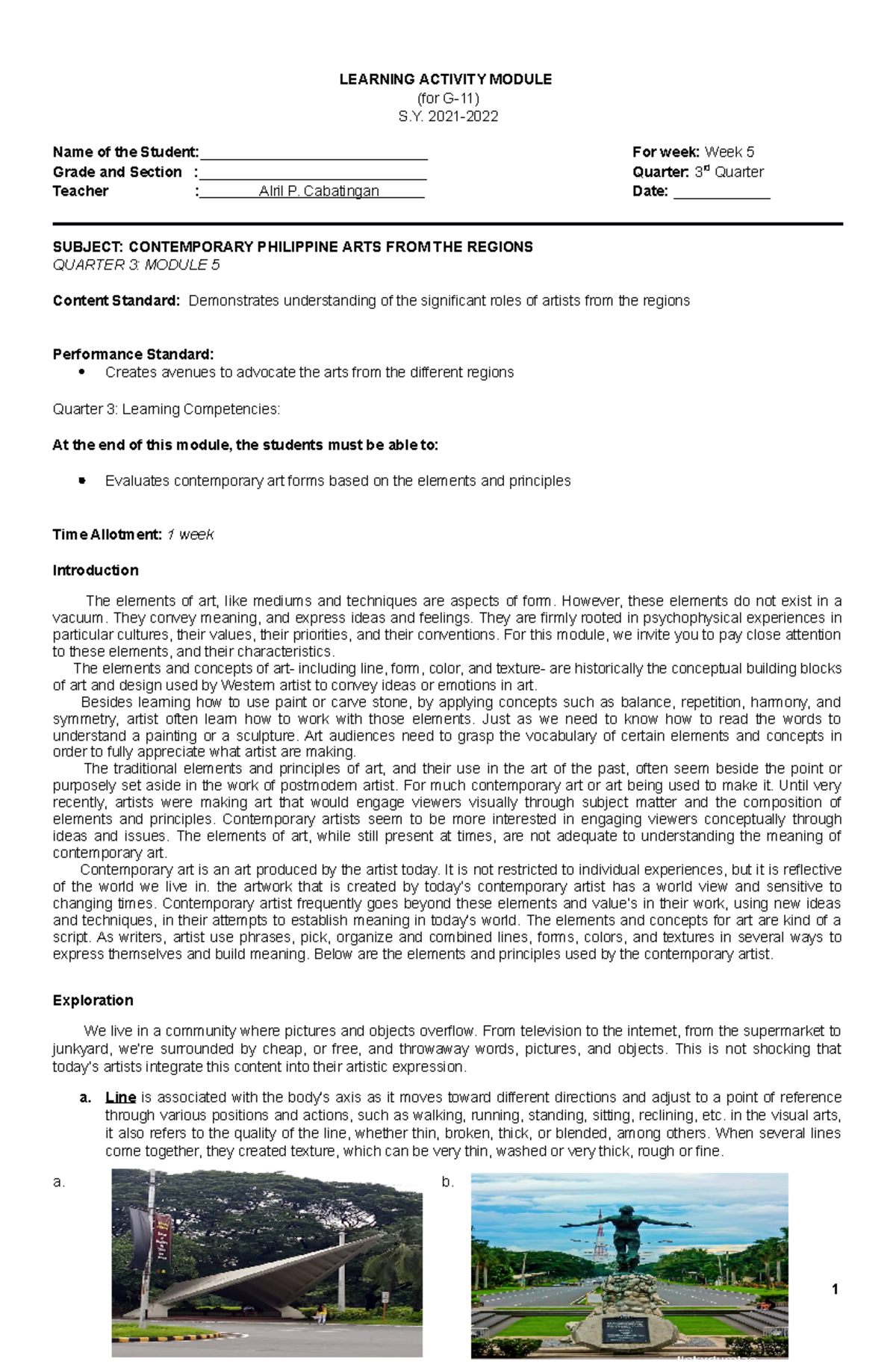 CPAR 3rd Quarter Module 5: Elements & Principles of Contemporary Art ...