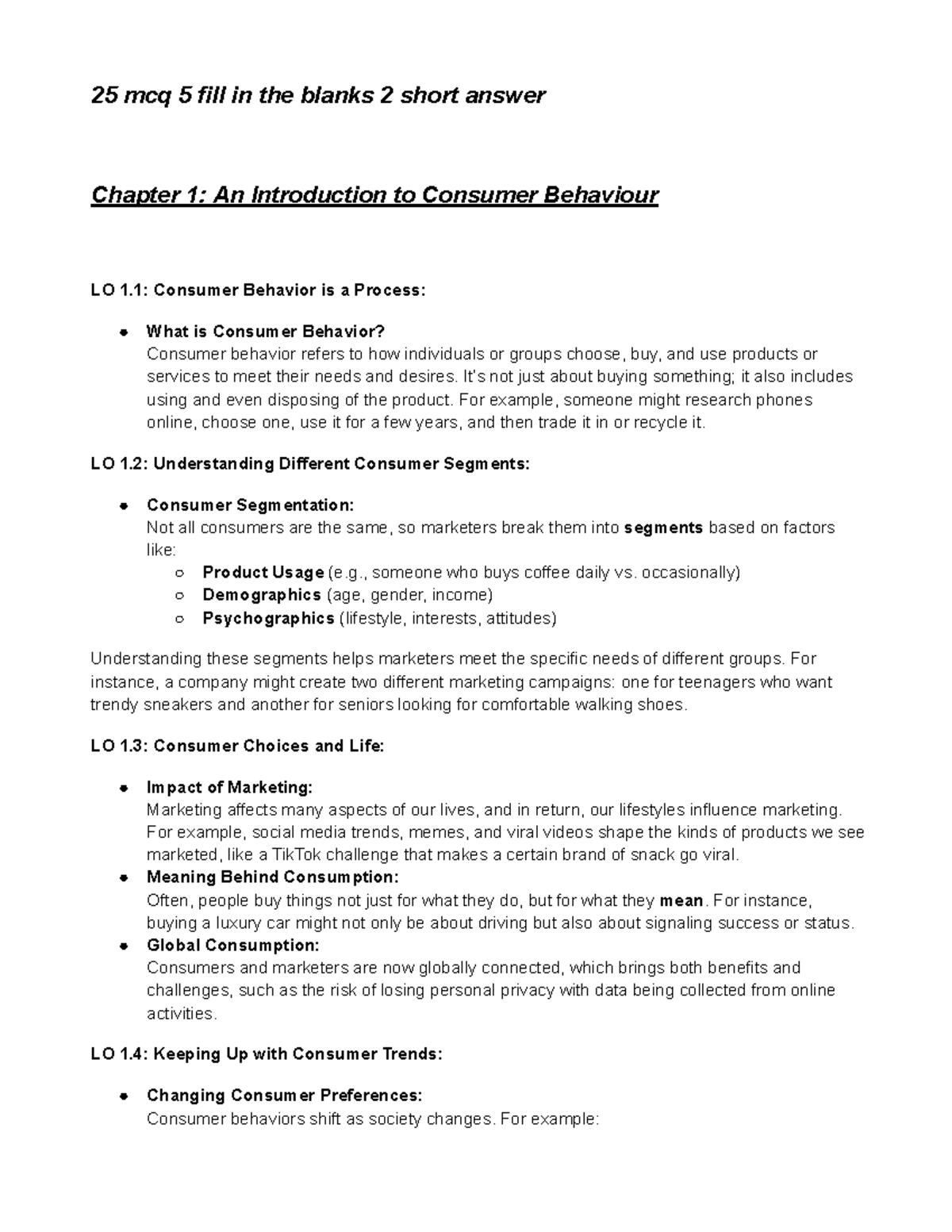 Test 1 MARK305 Consumer Behaviour Study Notes - Studocu