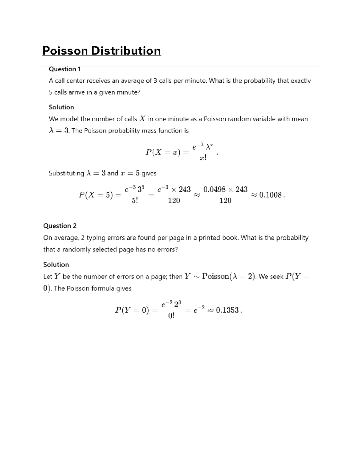 Poisson Distribution Practice Questions for Statistics 101 - Studocu