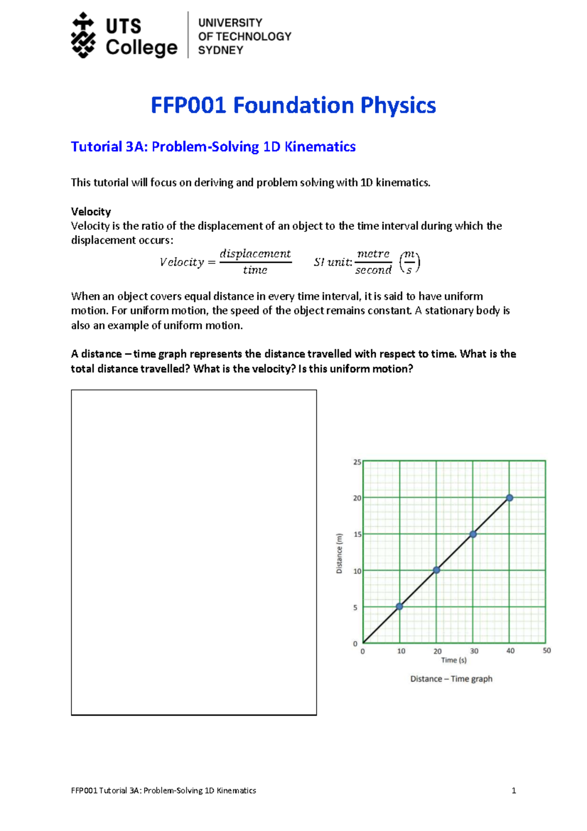 FFP001 Foundation Physics Tutorial 3A: Understanding 1D Kinematics ...