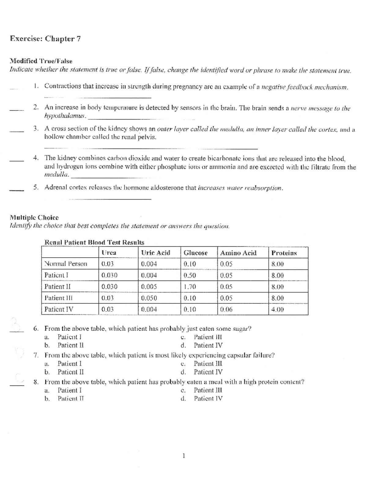 Bio2 - Chapter 7 Exercise: True/False & Multiple Choice Questions - Studocu