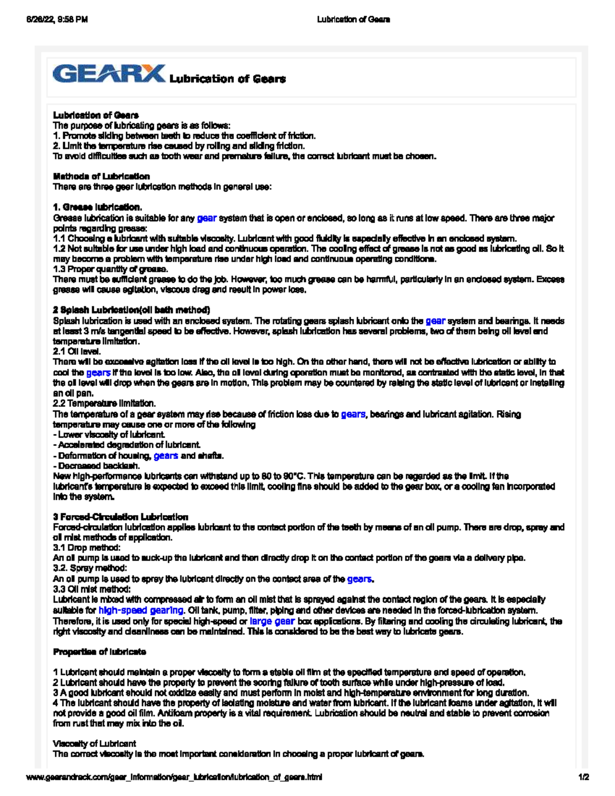 Lubrication of Gears - Study Notes for Engineering Course - Studocu