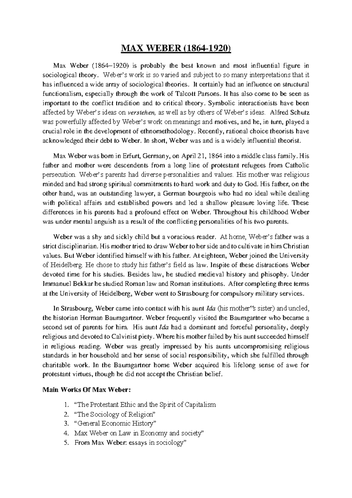 Max Weber: Influential Theorist in Sociology and Methodology - Document Preview