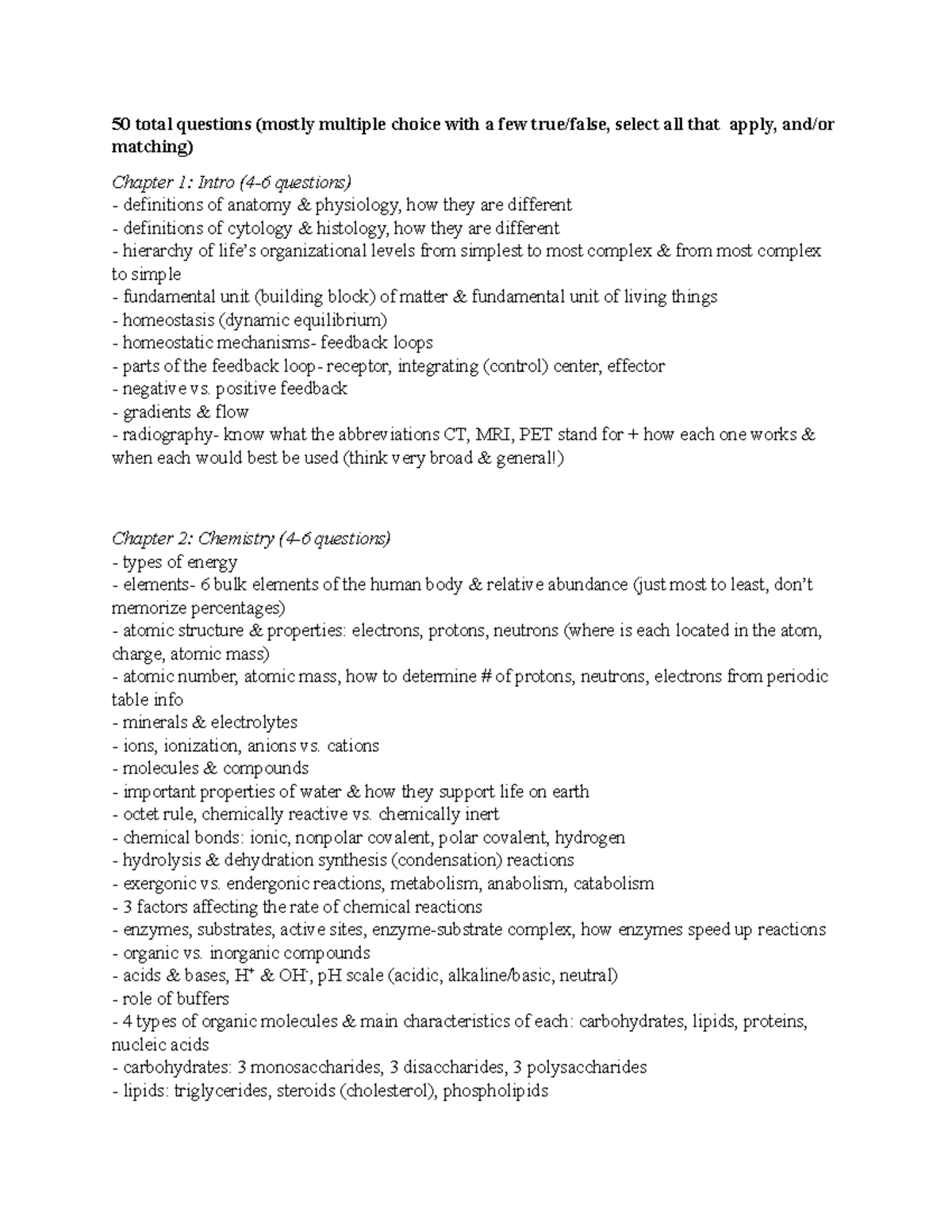 Anatomy and Physiology Study Guide: Key Concepts from Ch. 1-7 - Studocu