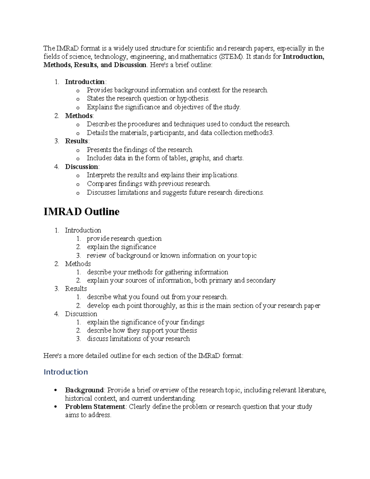 IMRaD Outline: Structure for Scientific Research Papers - Studocu