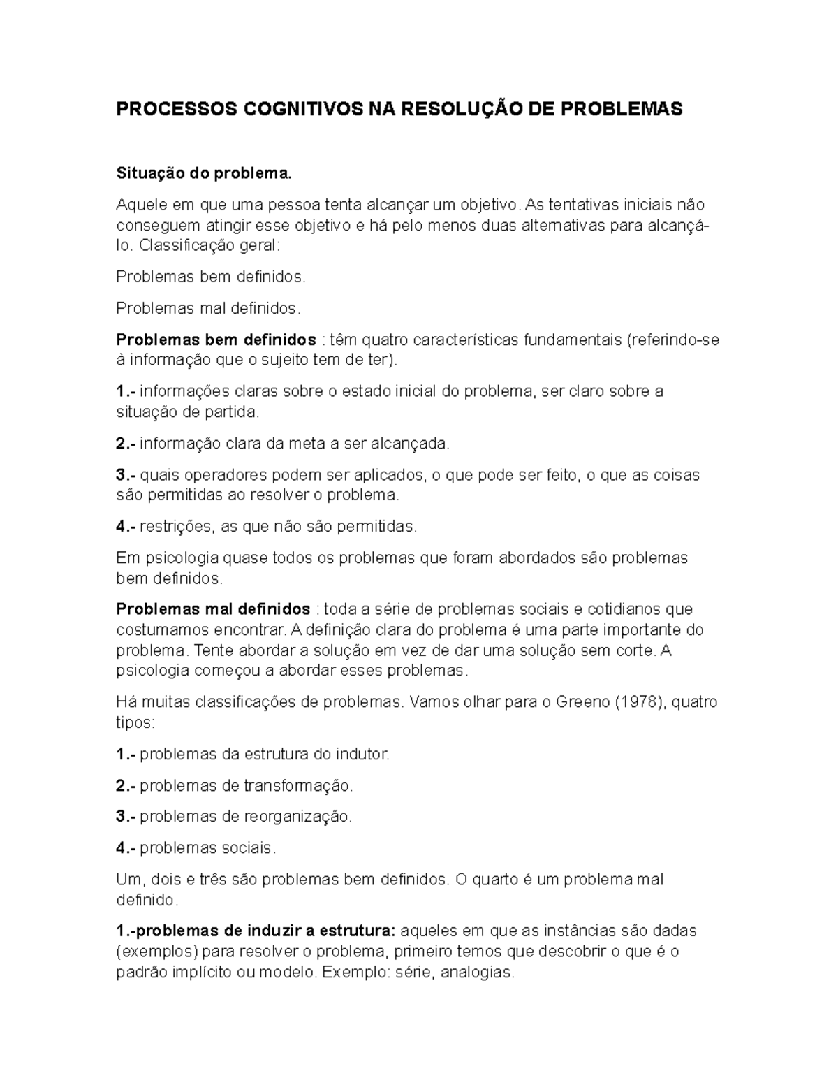 Processos Cognitivos NA Resolução DE Problemas - PROCESSOS COGNITIVOS ...