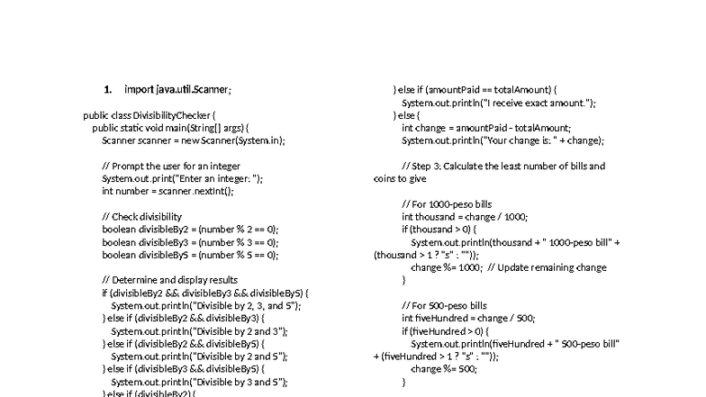 Java Programming Exercises: Divisibility, Change Calculation, and ...