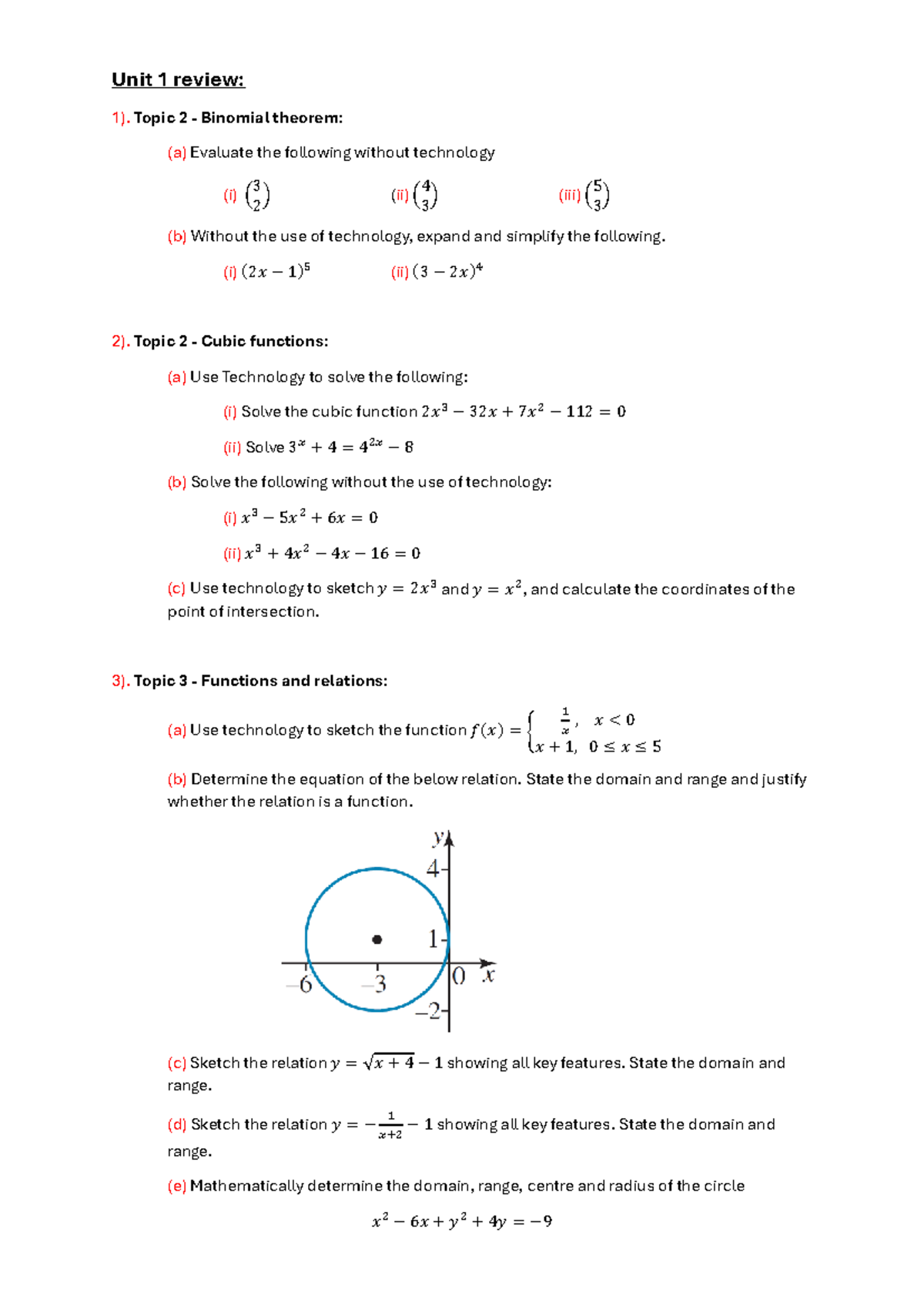 Stepto Unit 1 Review: Binomial Theorem, Cubic Functions & Exponential ...