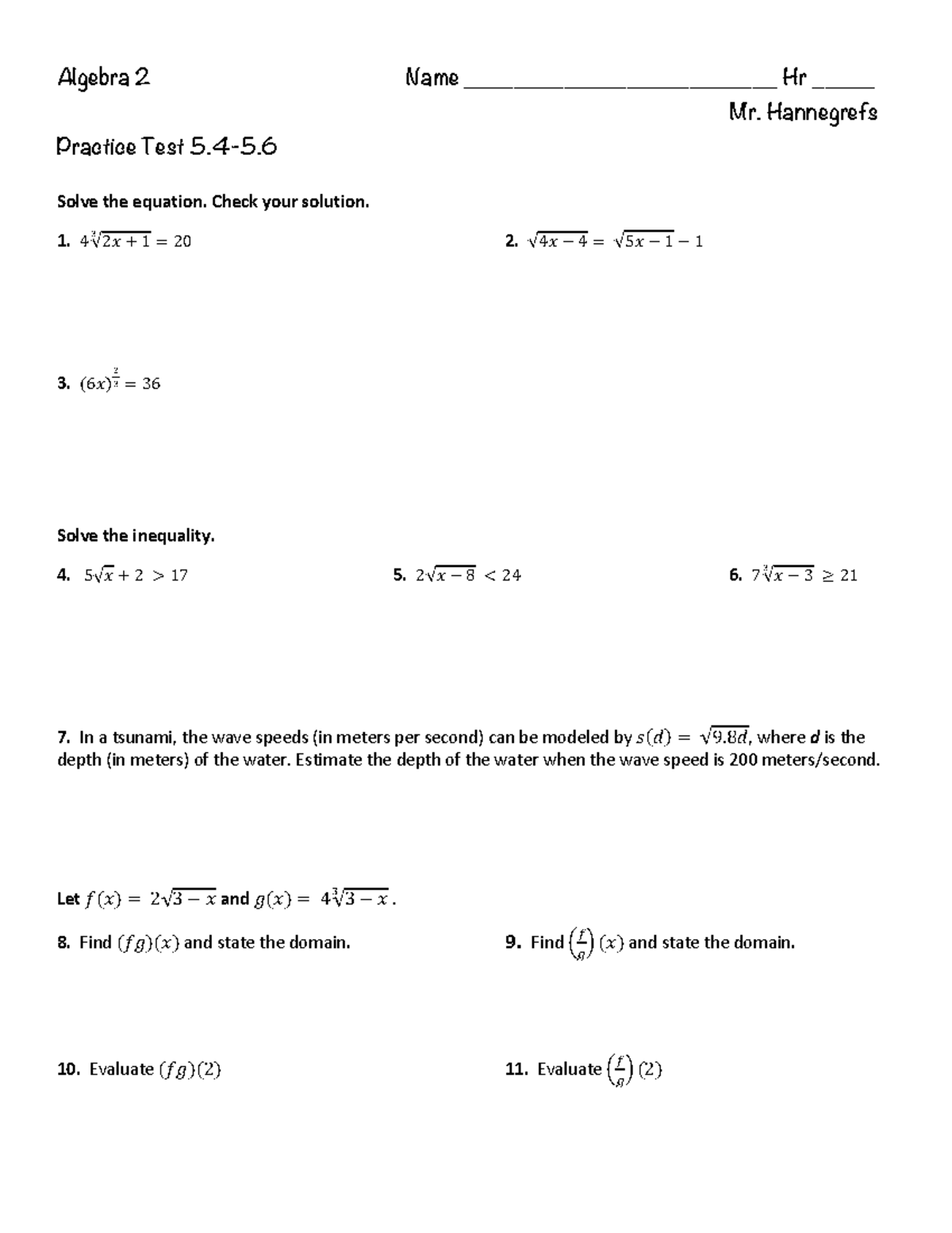 A2 Practice Test: Algebra 2 Equations & Inequalities - Studocu
