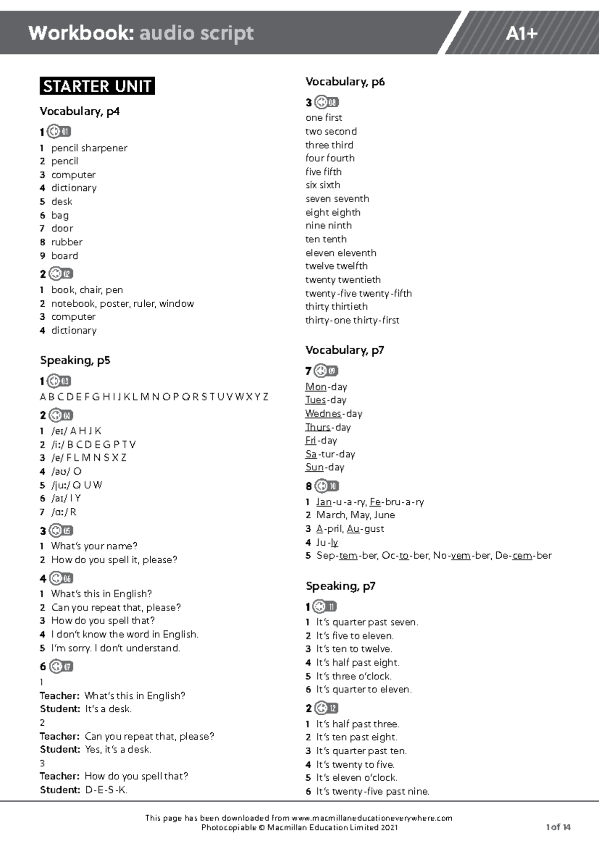 Gateway to the world A1 plus - workbook - audioscripts - This page has ...