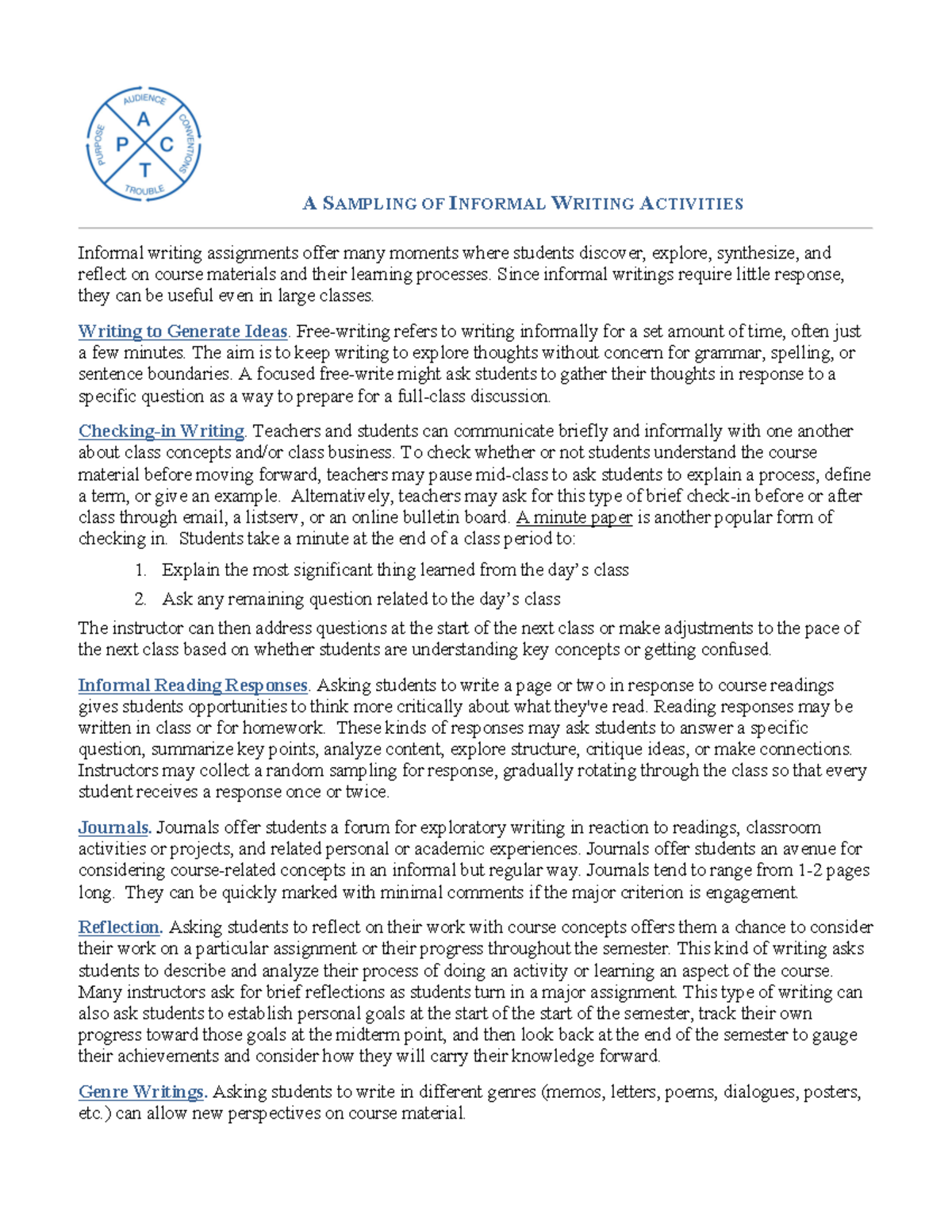 Informal-Writing-Minutes - A S AMPLING OF I NFORMAL W RITING A ...