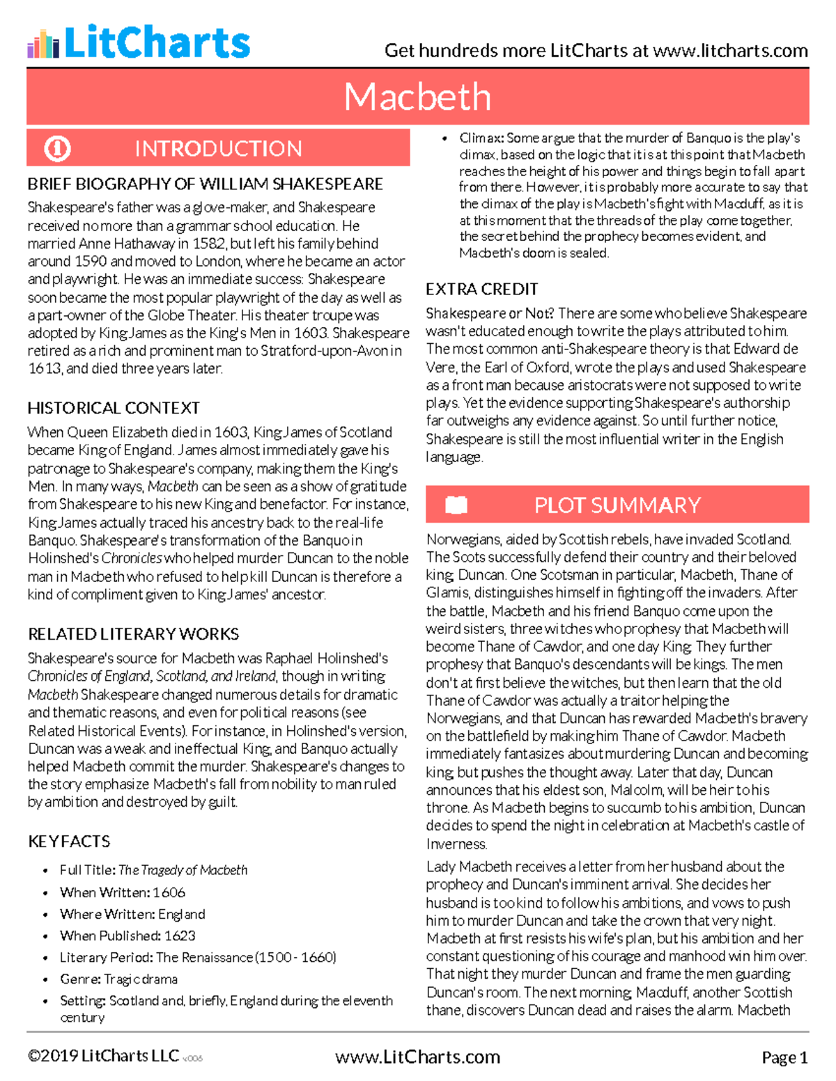 Macbeth (ENG 101) - Comprehensive Lit Chart & Summary Analysis - Studocu