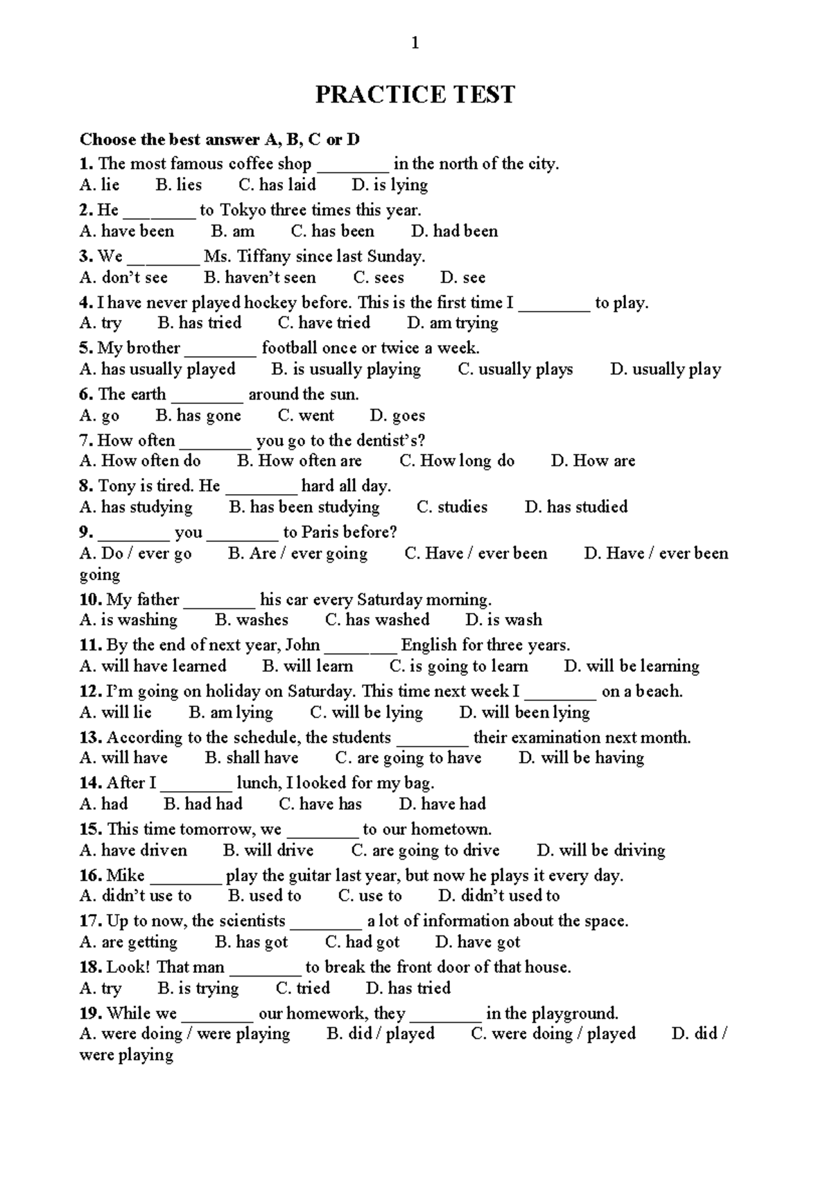 1 PRACTICE TEST: Choose the Best Answer A, B, C, or D - Studocu