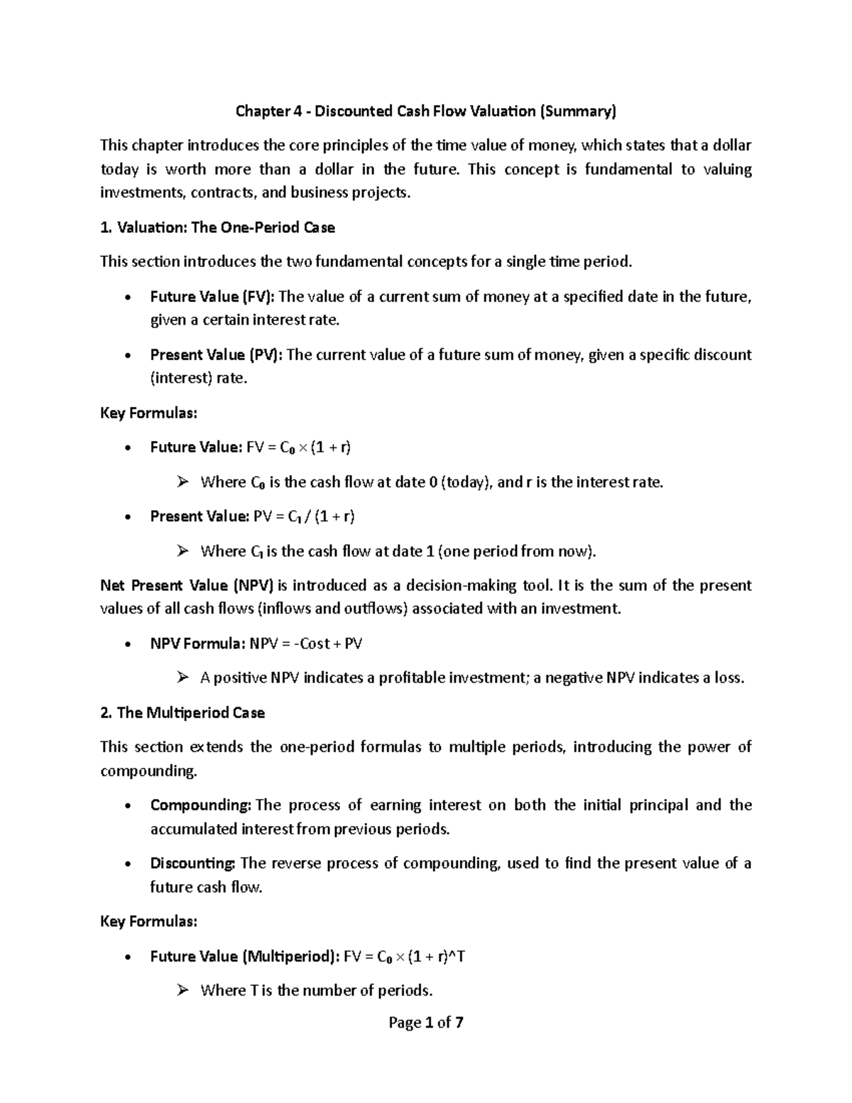 Chapter 4 - Discounted Cash Flow Valuation Summary - Studocu