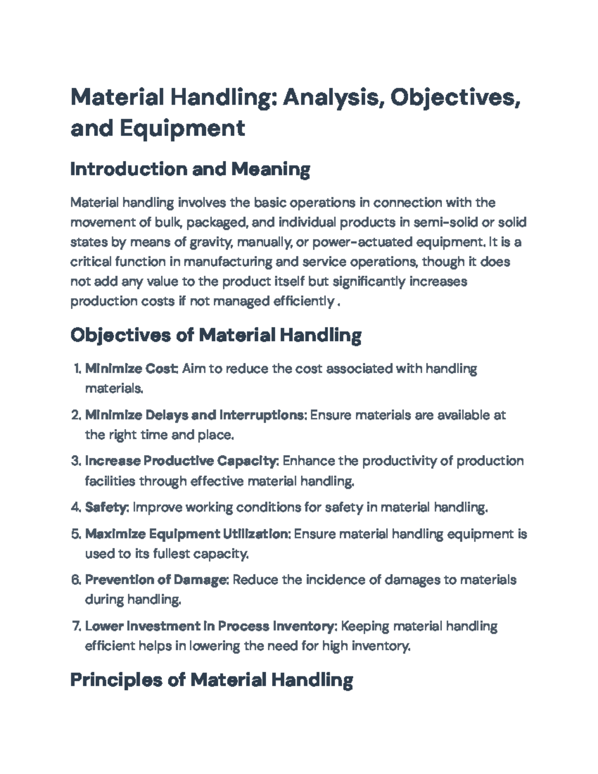 Material Handling Principles and Equipment Selection Guide - Material ...