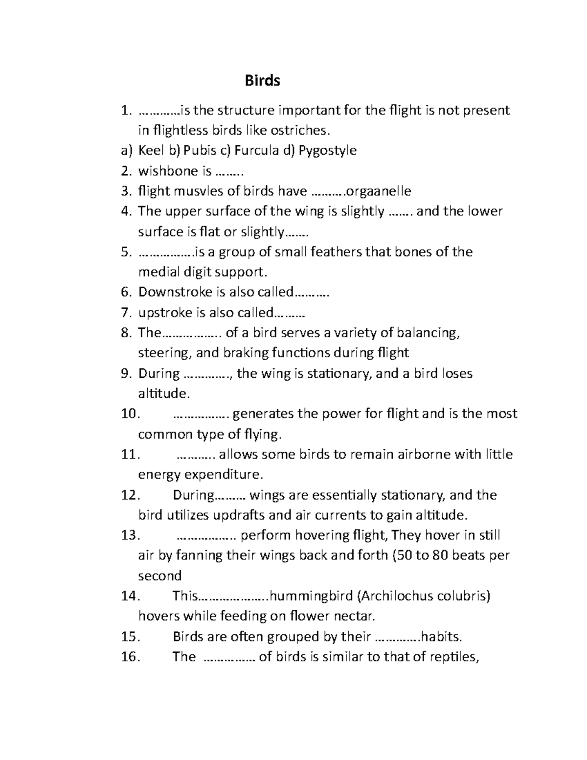 Birds - Key Concepts and Solutions to Flight-Related Questions - Studocu