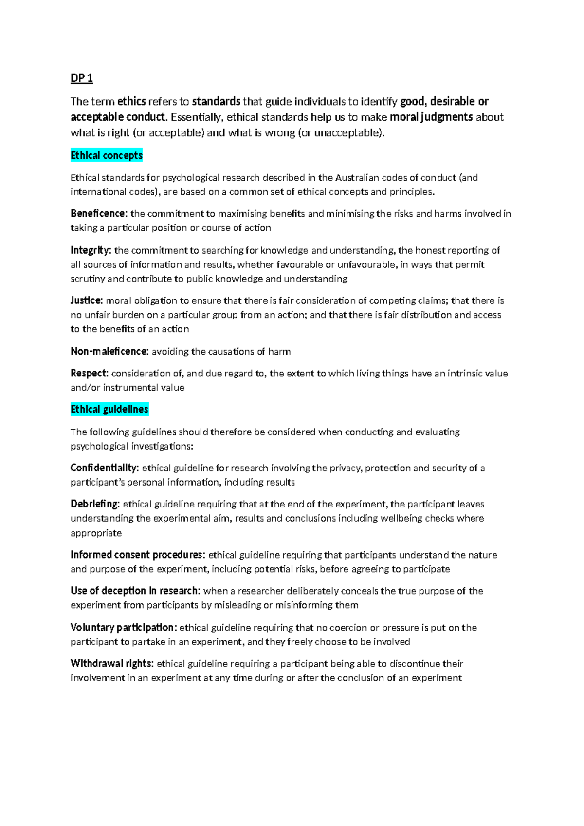 DP 1 Ethical Standards and Learning Models in Psychology - UNIT 3 AOS2 ...