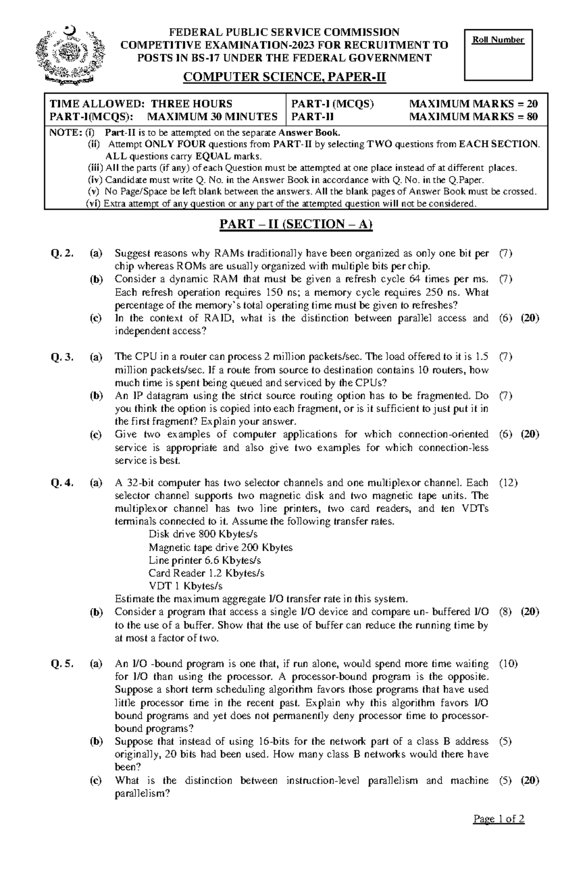 2024 06 13 Computer Science, Paper 2 - TIME ALLOWED: THREE HOURS PART-I ...