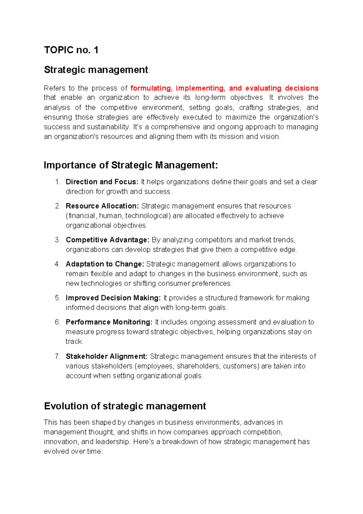Strtegic-Management Topic-1-2 - TOPIC no. 1 Strategic management ...