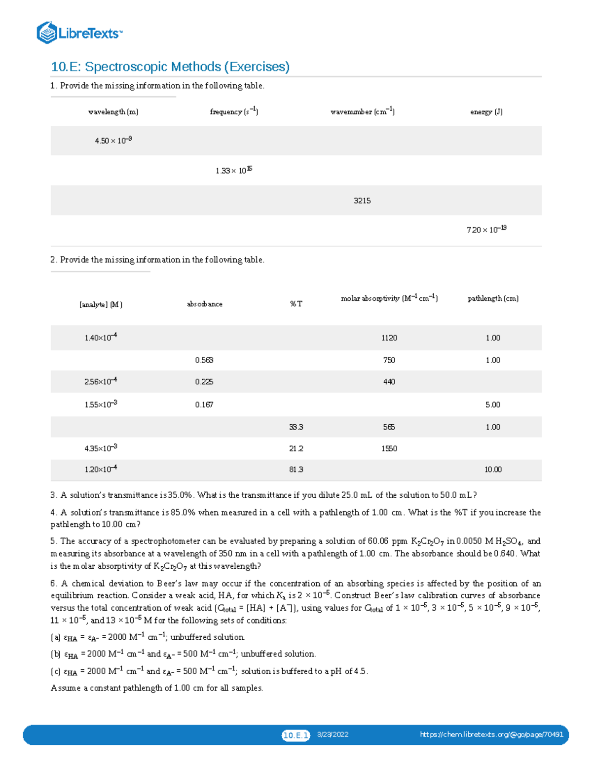 Spectroscopic Methods Exercise Answers for CHEM 10.E - Studocu