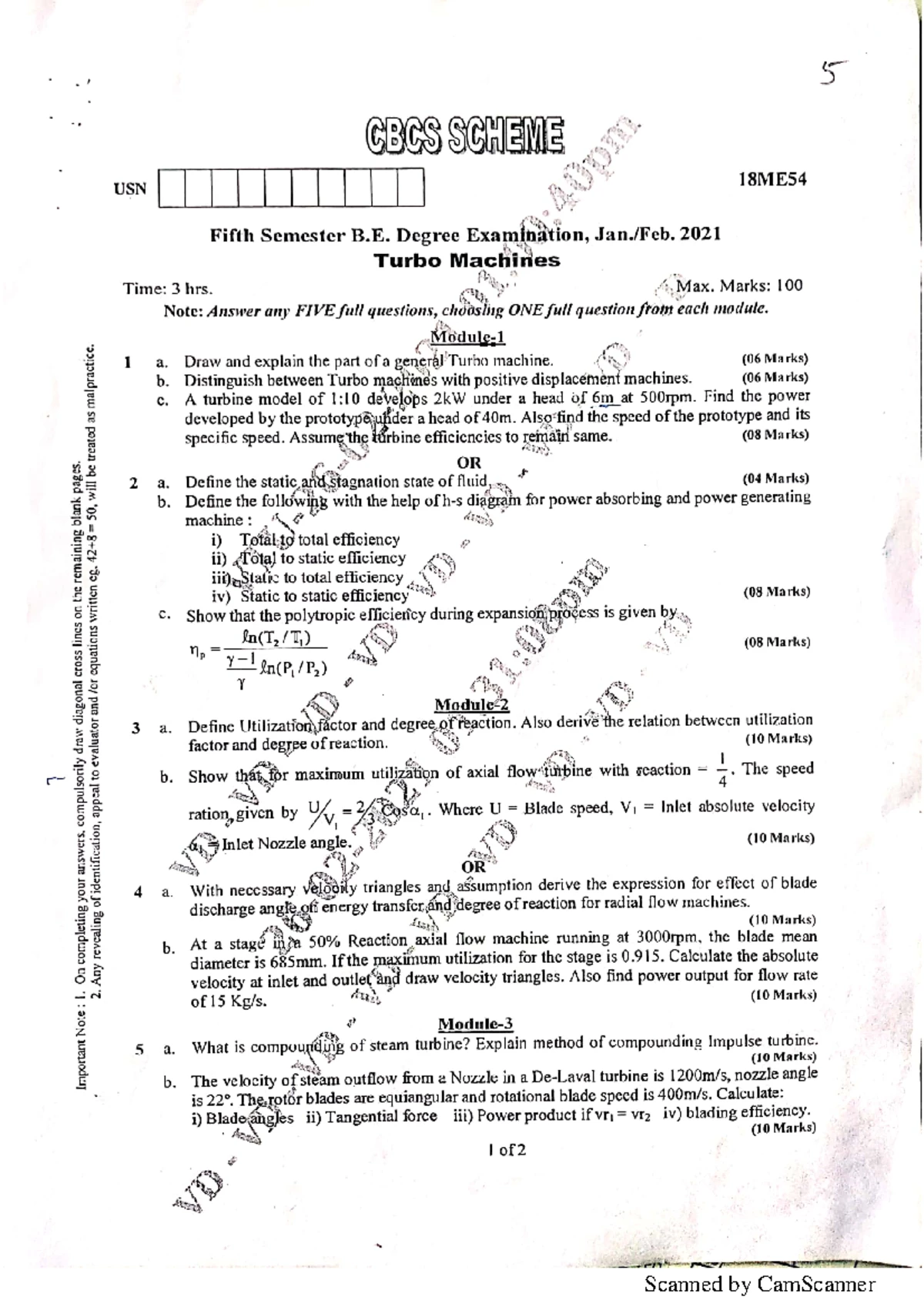 Turbo Machines Exam Notes - 18ME54 - Studocu