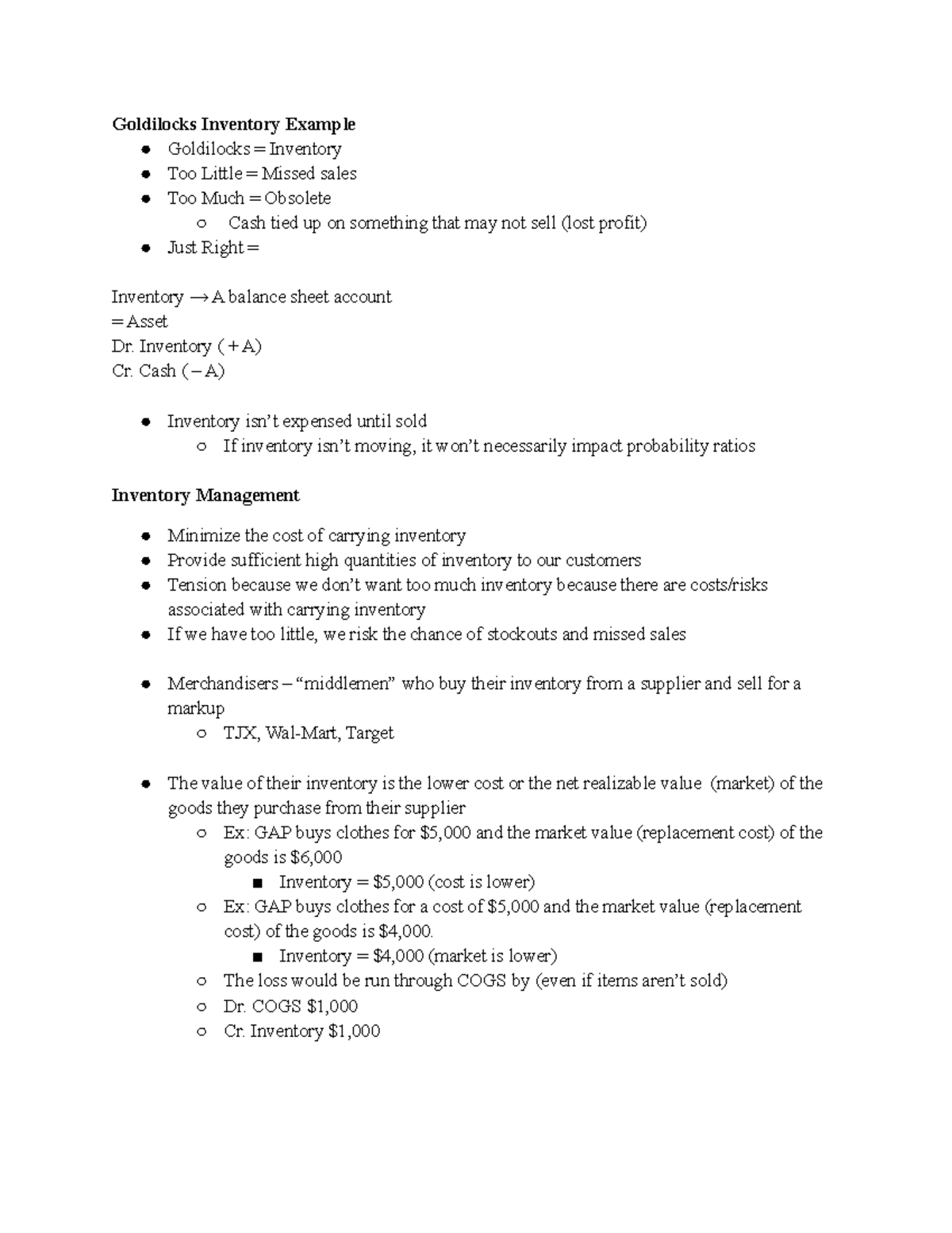 Financial Accounting Inventory - Goldilocks Inventory Example ...