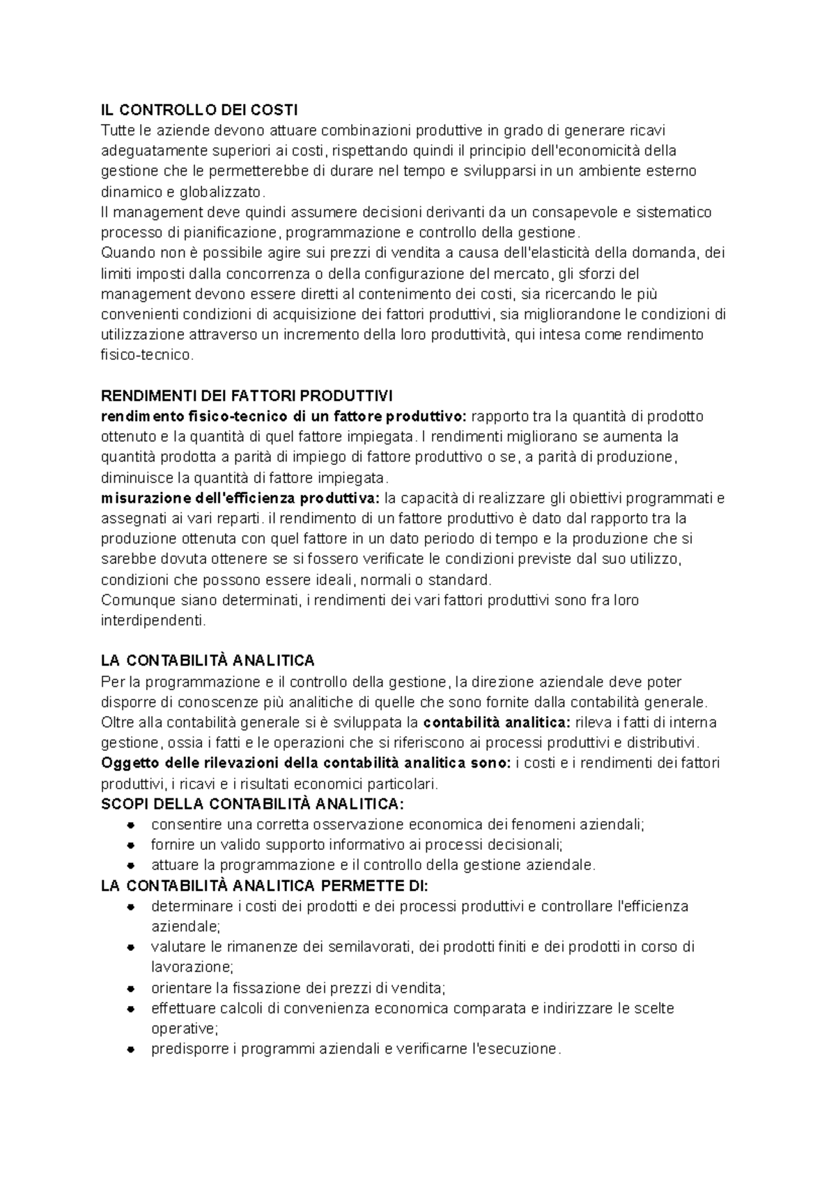 IL CONTROLLO DEI COSTI: Strategie e Metodologie Aziendali - Studocu