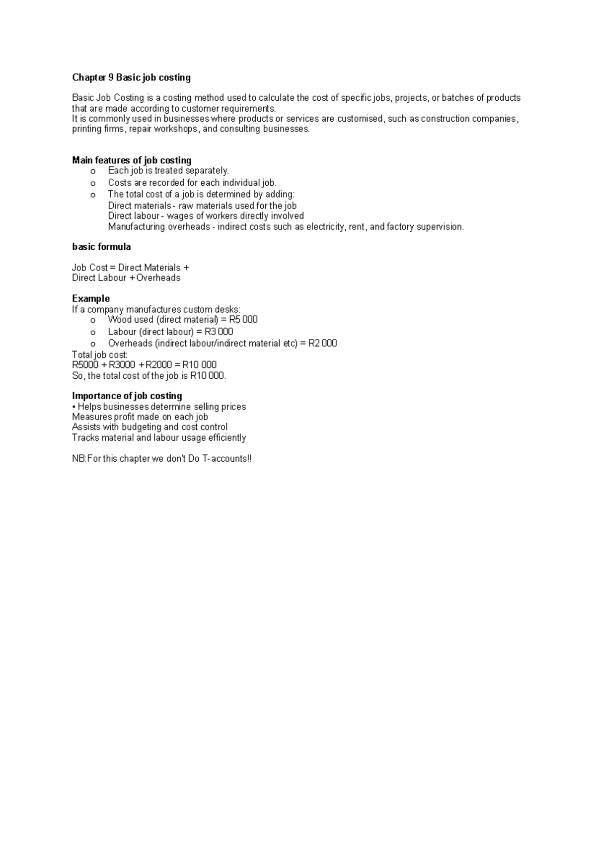 Chapter 9 Summary: Understanding Basic Job Costing Techniques - Studocu