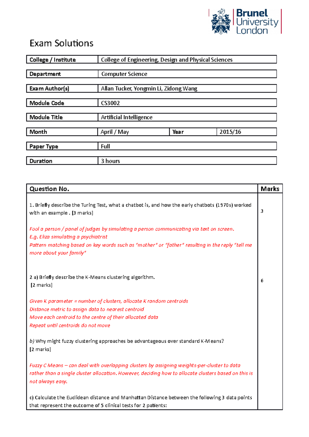 CS3002 Final Exam Solutions - Artificial Intelligence 2015 - Studocu