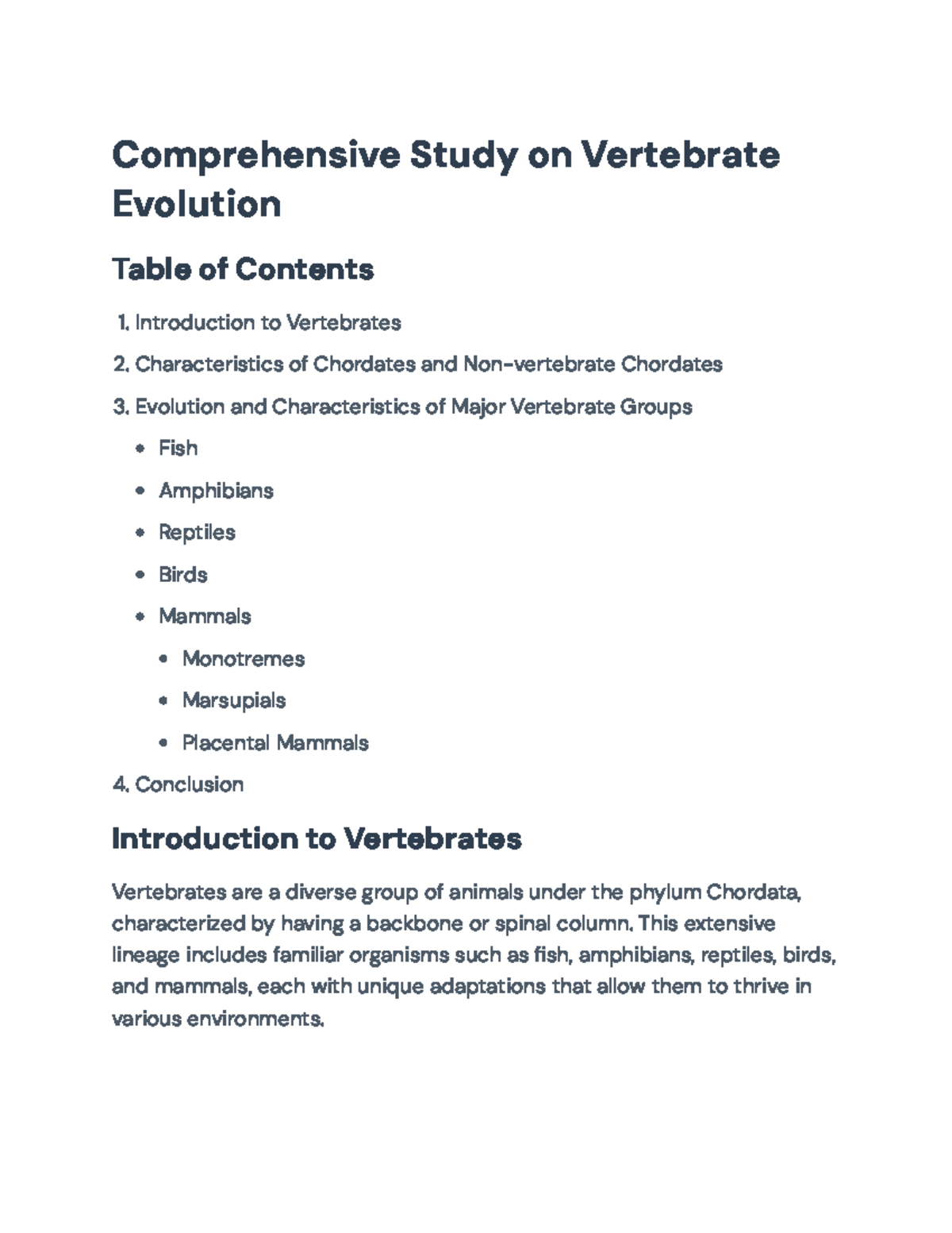 Comprehensive Exploration of Vertebrate Evolution (BIO101 ...