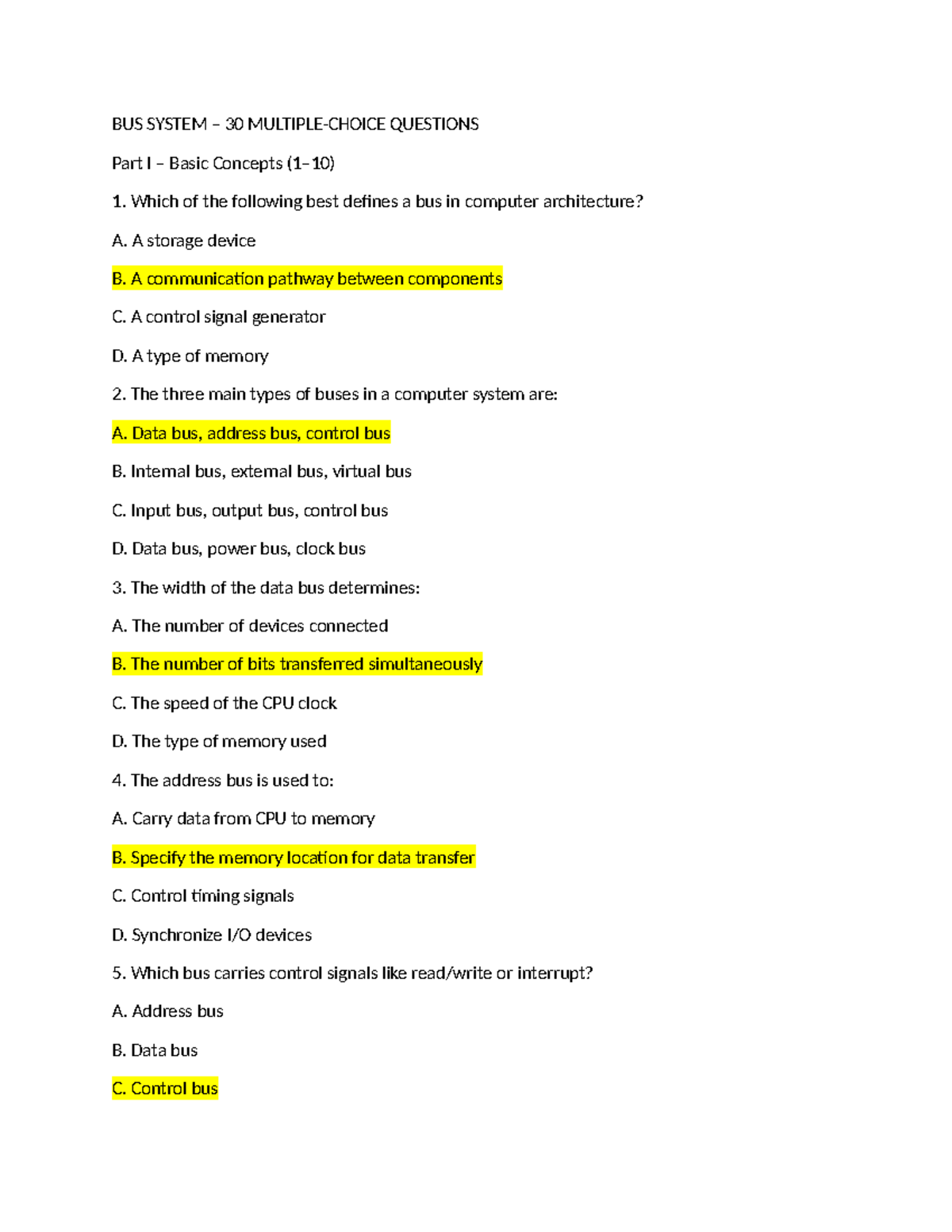 BUS SYSTEM: 30 Questions Review for Chapter 2 - System Bus - Studocu
