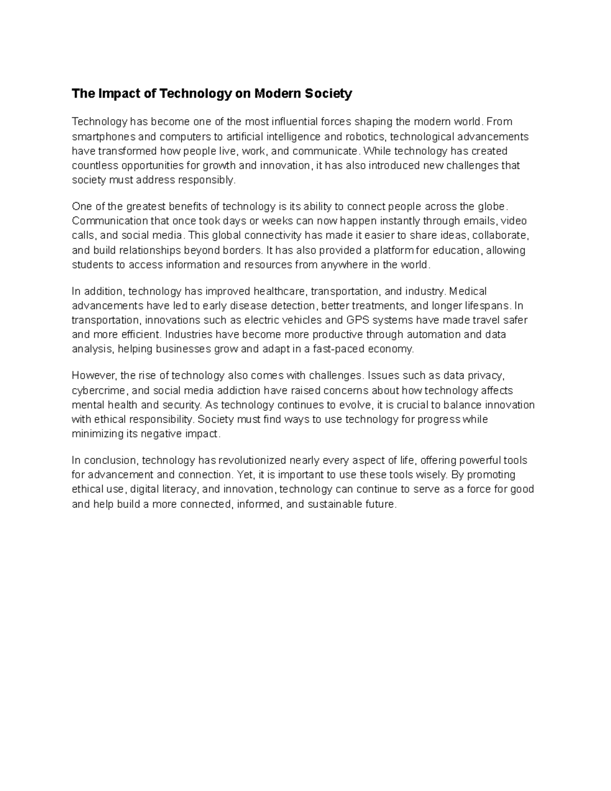 The Impact of Technology on Society: Essay 3 Rough Draft - Studocu
