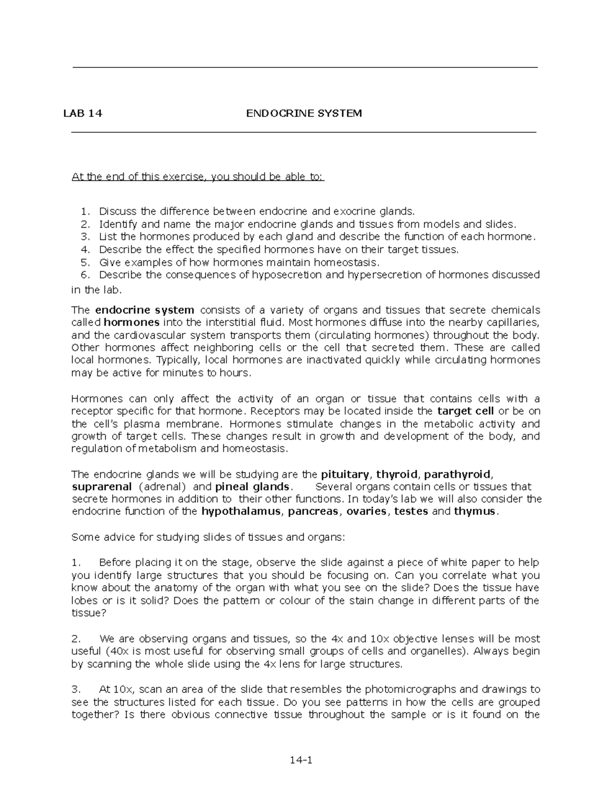 LAB 14 Endocrine 2023 2 - lab 14 - LAB 14 ENDOCRINE SYSTEM At the end ...
