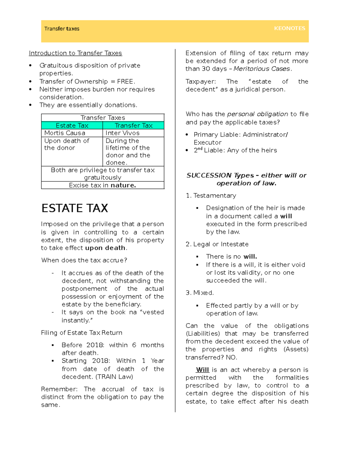 Introduction to Transfer Taxes: Key Concepts and Regulations - Studocu