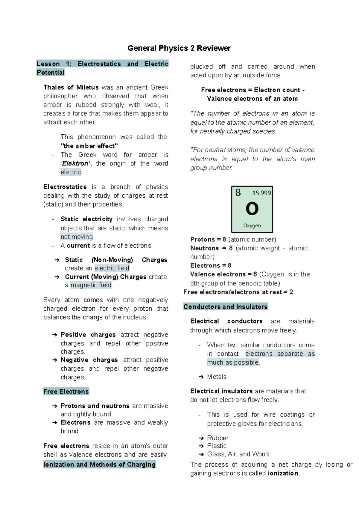General Physics 2 Reviewer - General Physics 2 Reviewer Lesson 1 ...