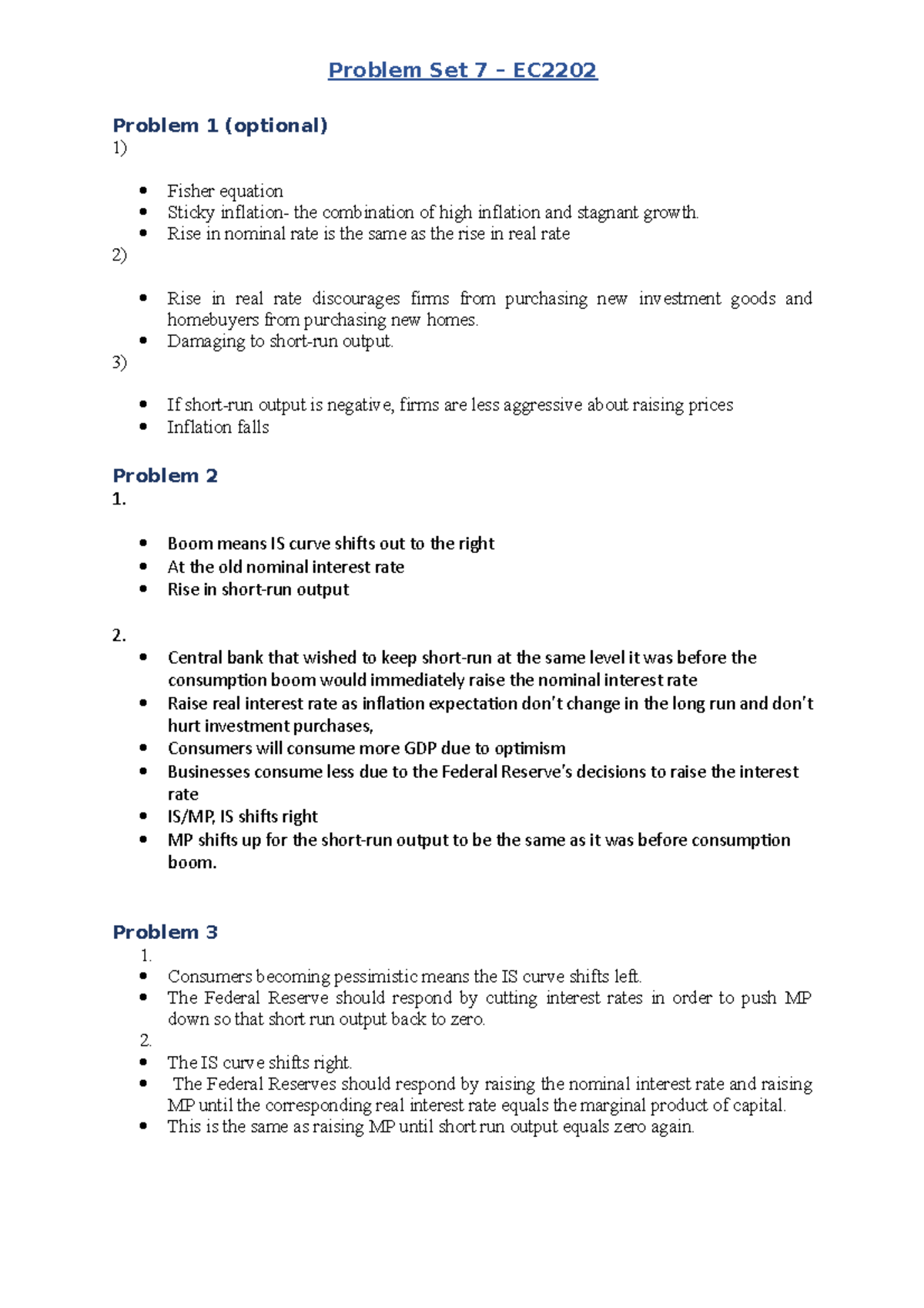 Problem set 7 - Lecture notes 7 - Problem Set 7 – EC Problem 1 ...