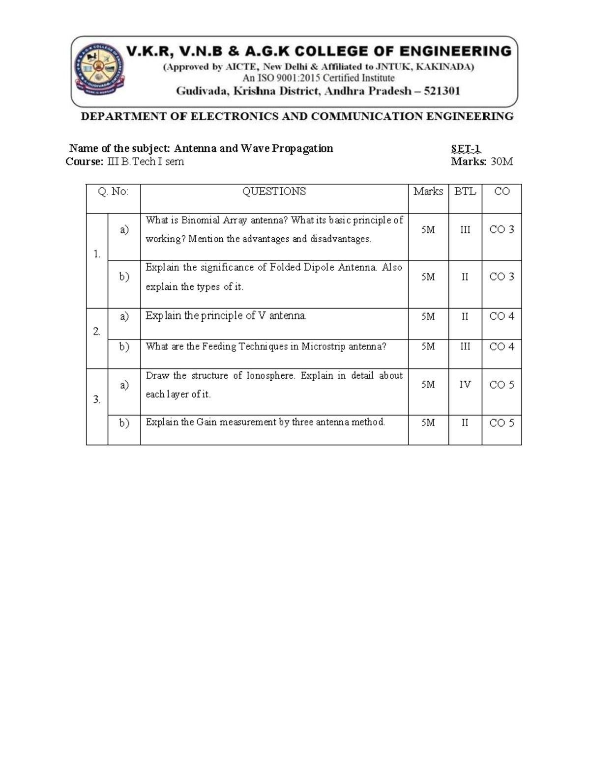 AWP (R203104 A) - Antenna & Wave Propagation Practice Questions - Studocu